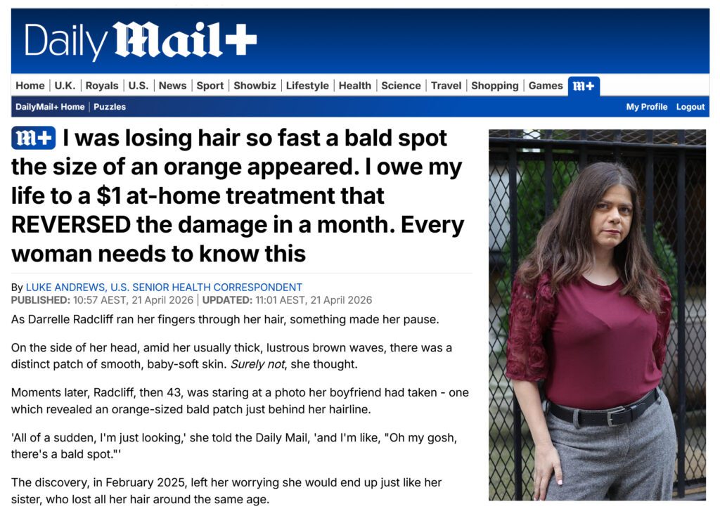 Daily Mail - I feared I'd go bald, then I found a $1 at-home treatment Screenshot